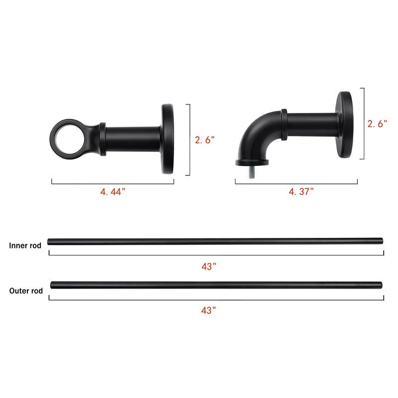 1 Inch Industrial Curtain Rods for Windows, Blackout Wrap-Around Rods, Rustic Matte Black