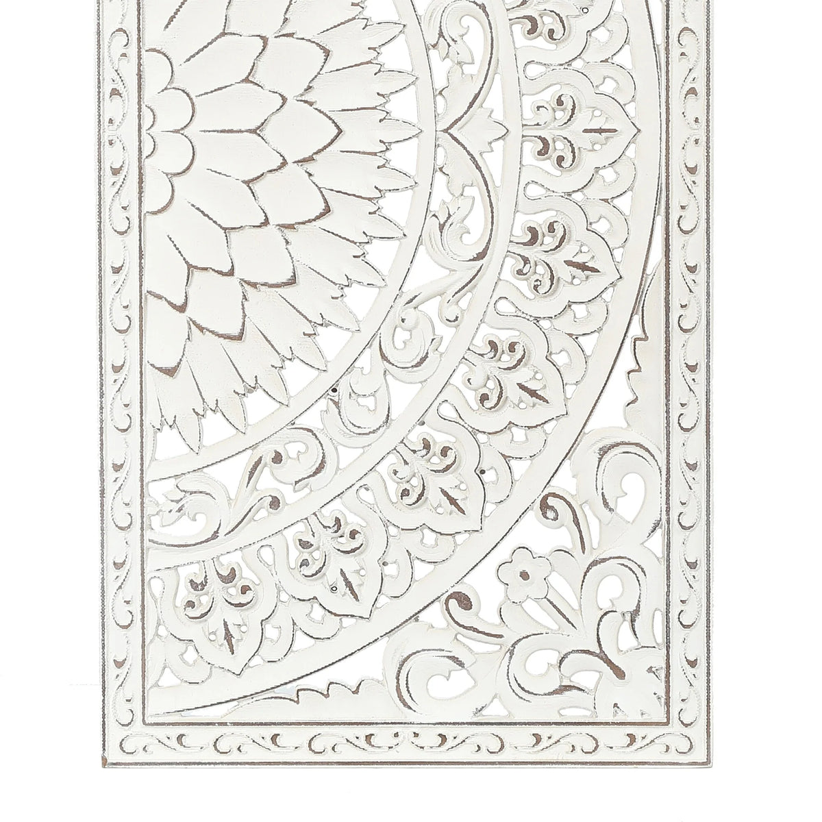 Set of 2 Distressed Ivory White Wood Flower Wall Art with Black Accents