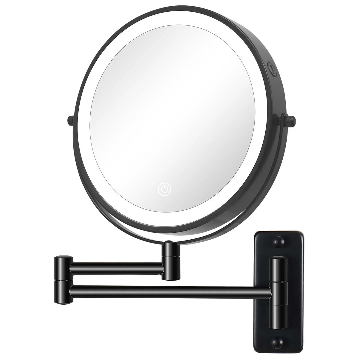 8 Inch Round Wall Mounted Makeup Mirror, Rechargeable, 1X/10X Magnification, 3-Color LED Lights
