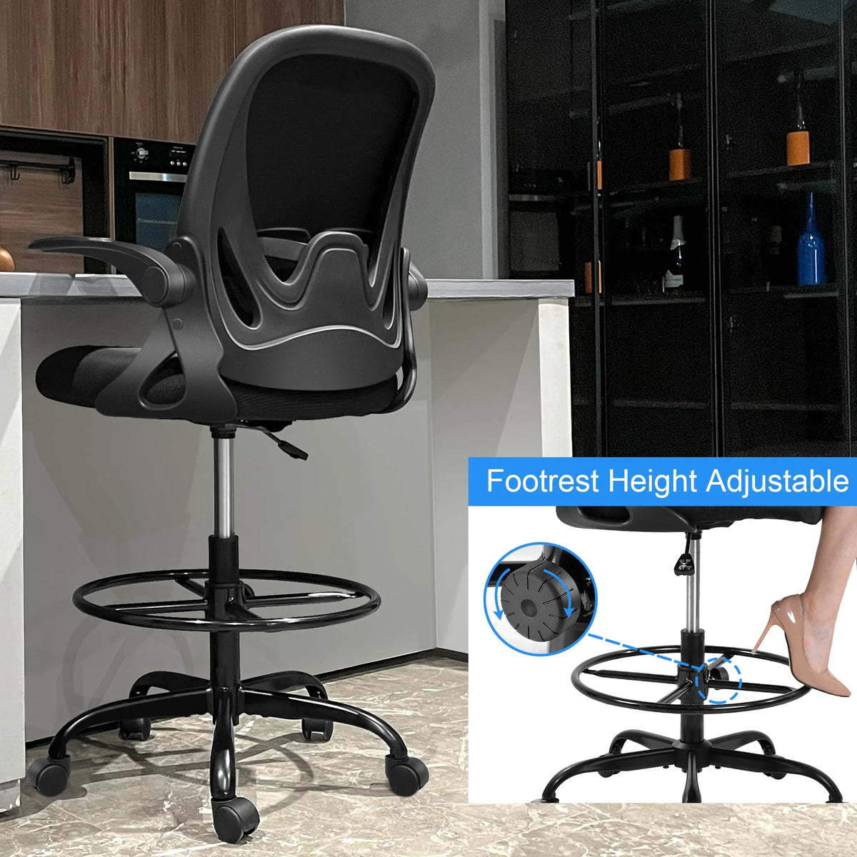 Ergonomic Drafting Chair - Tall Office Chair with Lumbar Support and Adjustable Height