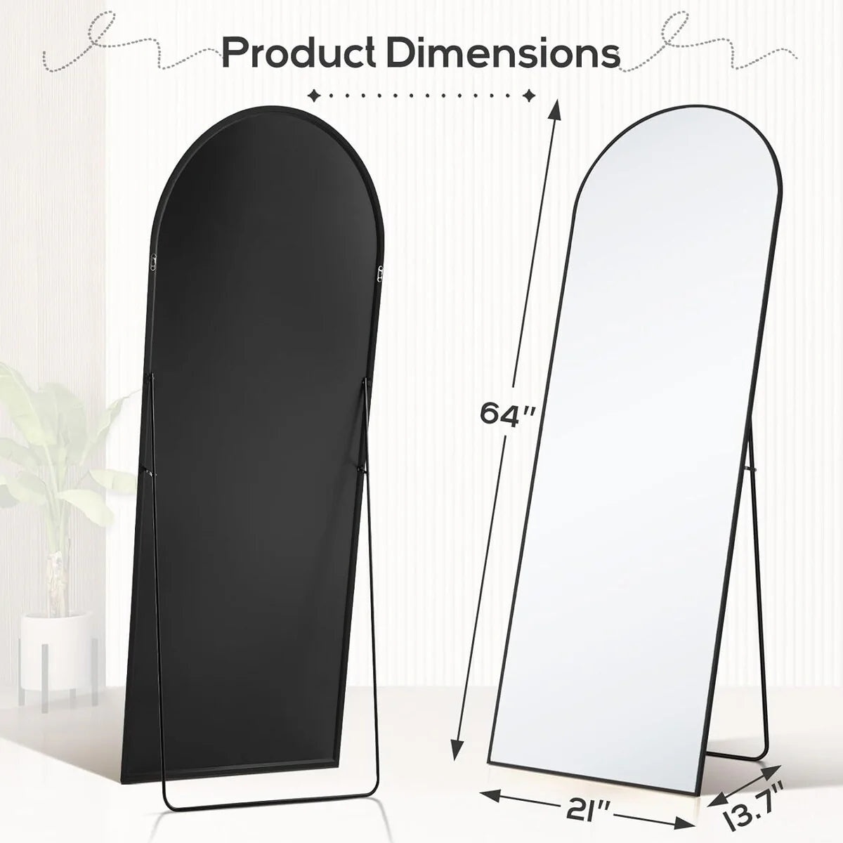 Full Length Mirror with Stand, Aluminum Alloy Frame Full Body Floor Mirror for Bedroom and Cloakroom