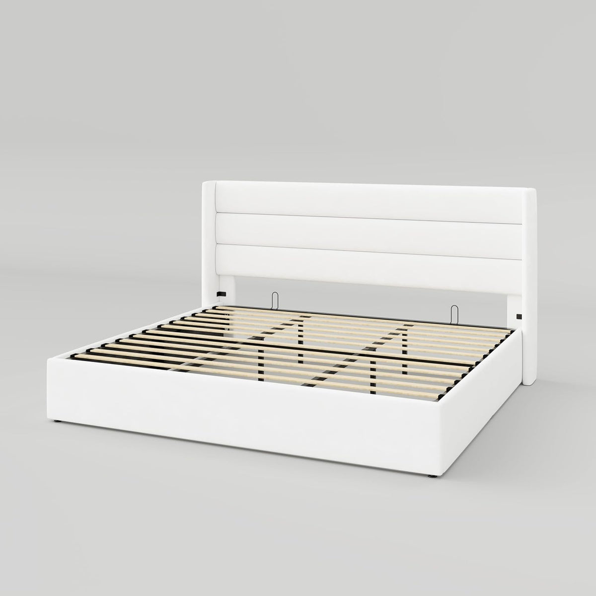 Queen Size Lift Up Storage Bed with Wingback Headboard, Upholstered Platform Bed Frame with Hidden Storage