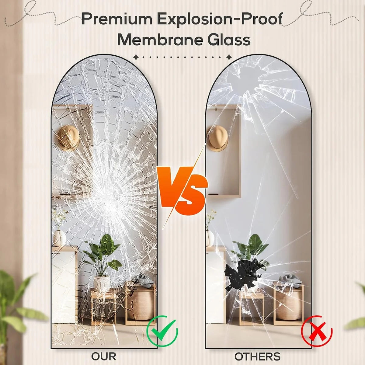 21x64 Arched Full-Length Mirror �� Shatter-Proof Glass with Aluminum Alloy Stand