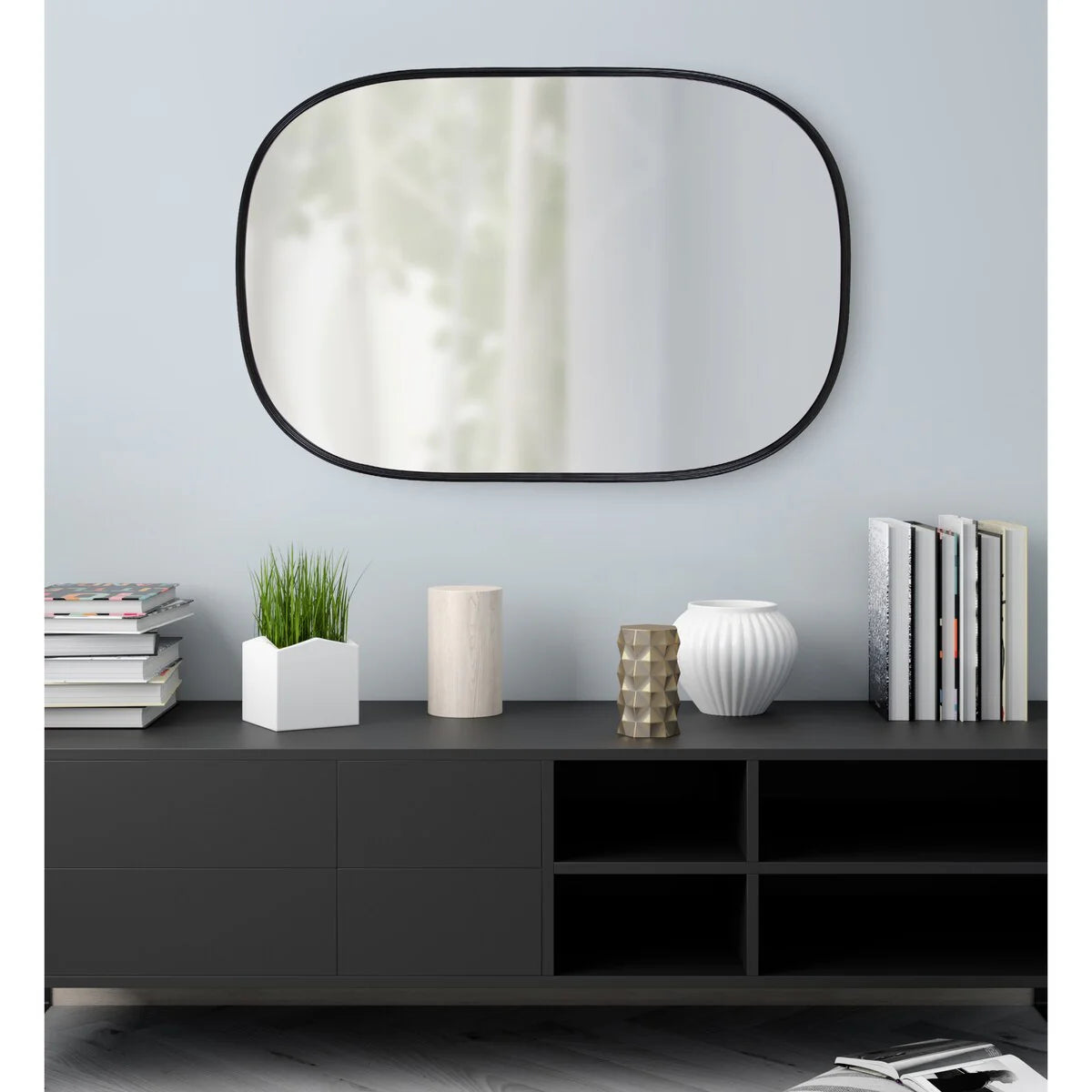 Modern Capsule Framed Wall Mirror, Decorative Oval Accent Mirror for Living Room, Bedroom and Entryway