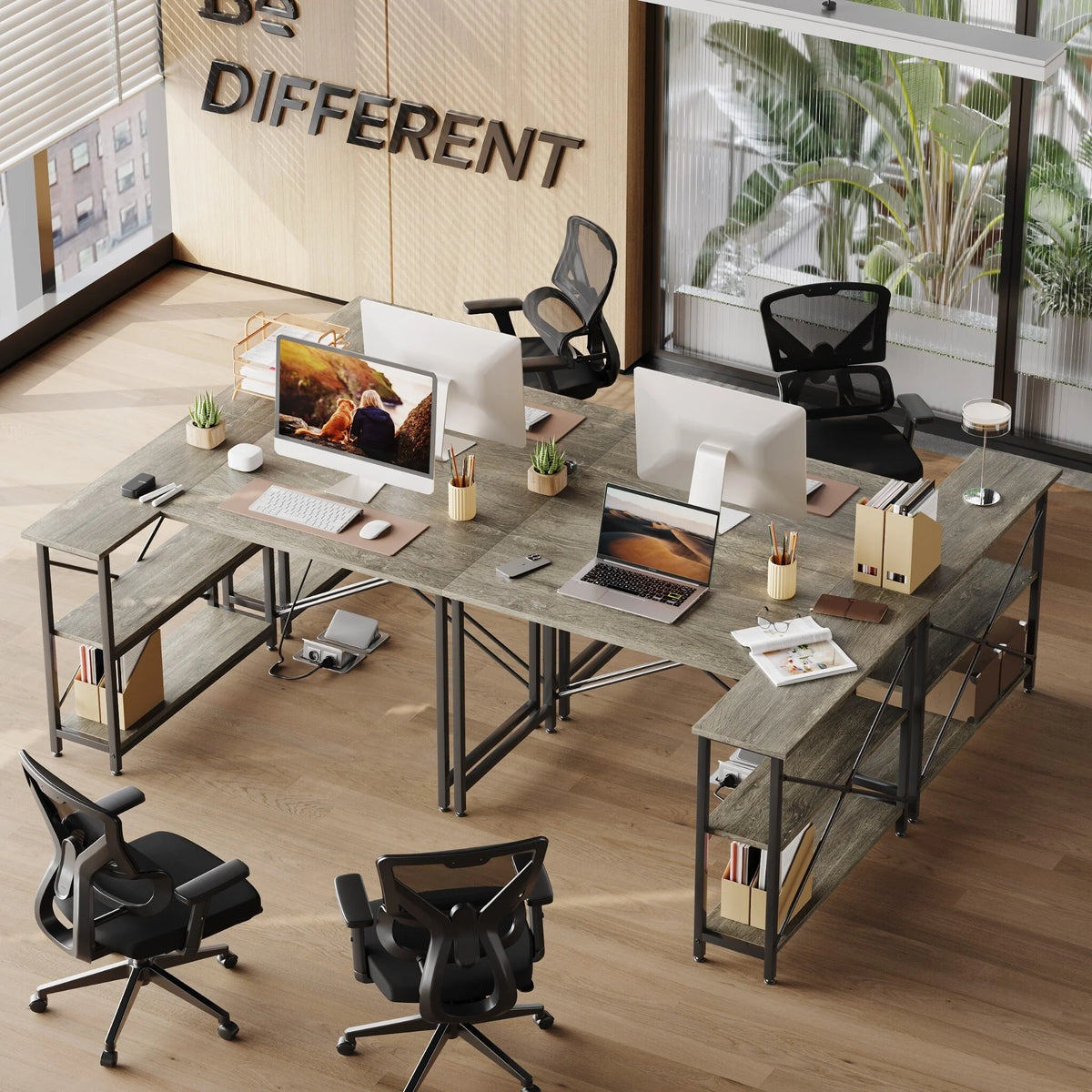 Small L Shaped Computer Desk with Storage Shelves, Compact Corner Workstation for Home Office and Study