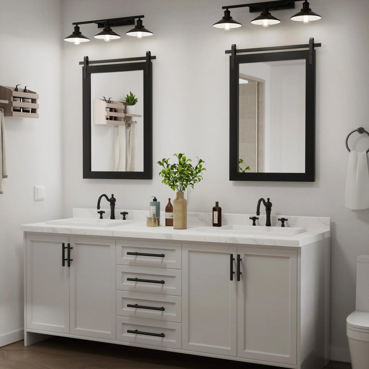 Modern Rectangular Wall Mirror with Wood Frame, Bathroom and Barn Door Mirror, Multiple Sizes