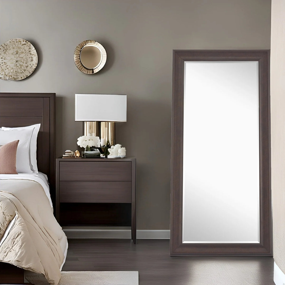 Tall Full Length Mirror, Oversized Rectangle Full Body Wall Mounted Mirror with Smooth Faux Wood Frame