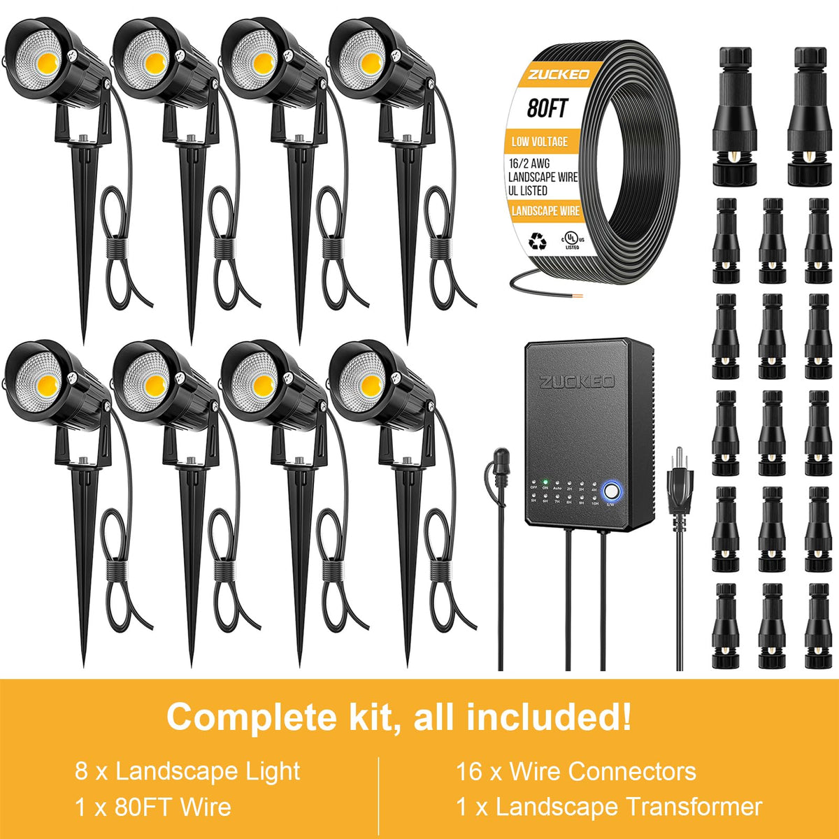 8 Pack 5W LED Landscape Lighting Kit, 3000K Warm White Low Voltage Outdoor Garden Pathway Lights