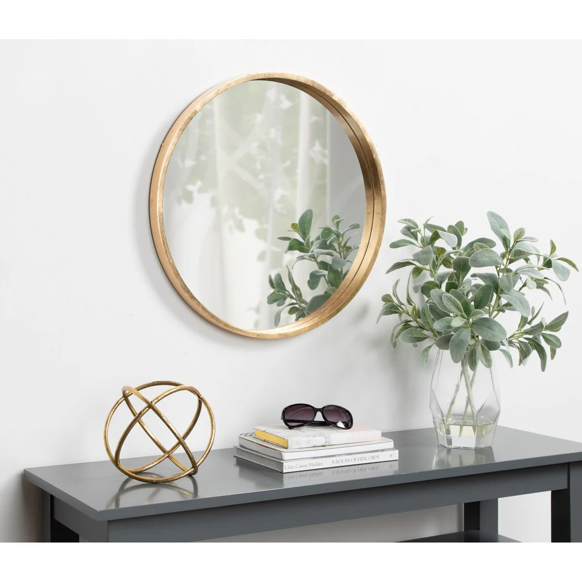 Round Wood Accent Wall Mirror, Modern Decorative Wooden Frame Mirror for Living Room, Bedroom and Entryway