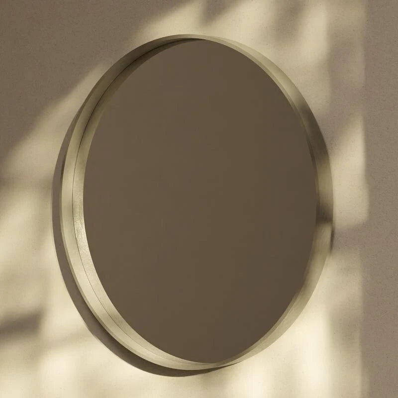 Classic Farmhouse Round Wall Mirror, Wooden Frame Decorative Accent Mirror for Living Room, Bedroom and Entryway