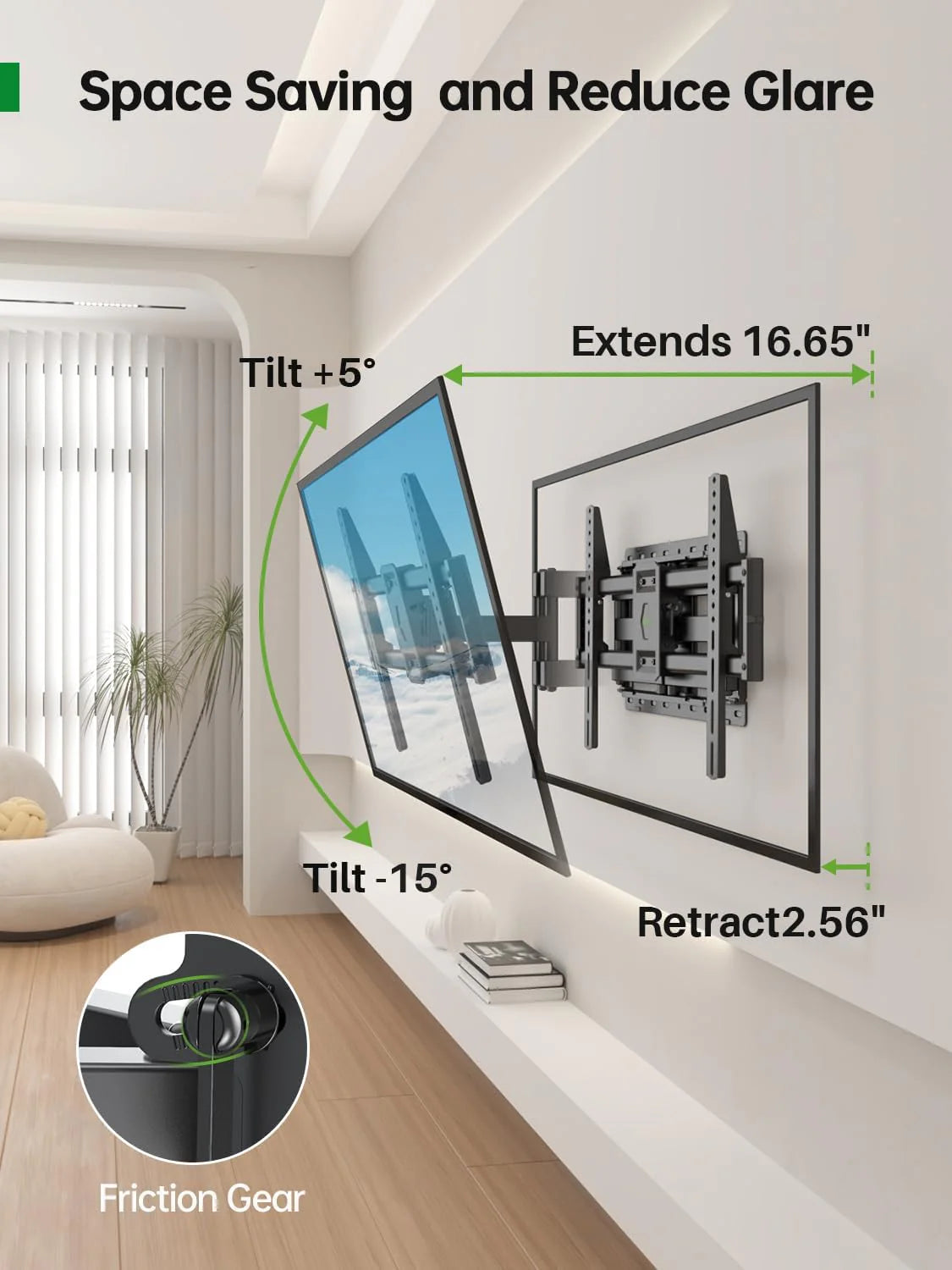 Full Motion TV Wall Mount for Most 42-86 Inch Flat Screen TVs, Adjustable Swivel and Tilt Bracket