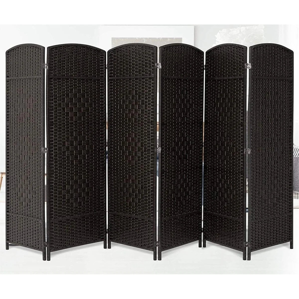 6 FT Tall Woven Fiber Room Divider, Freestanding Folding Privacy Screen
