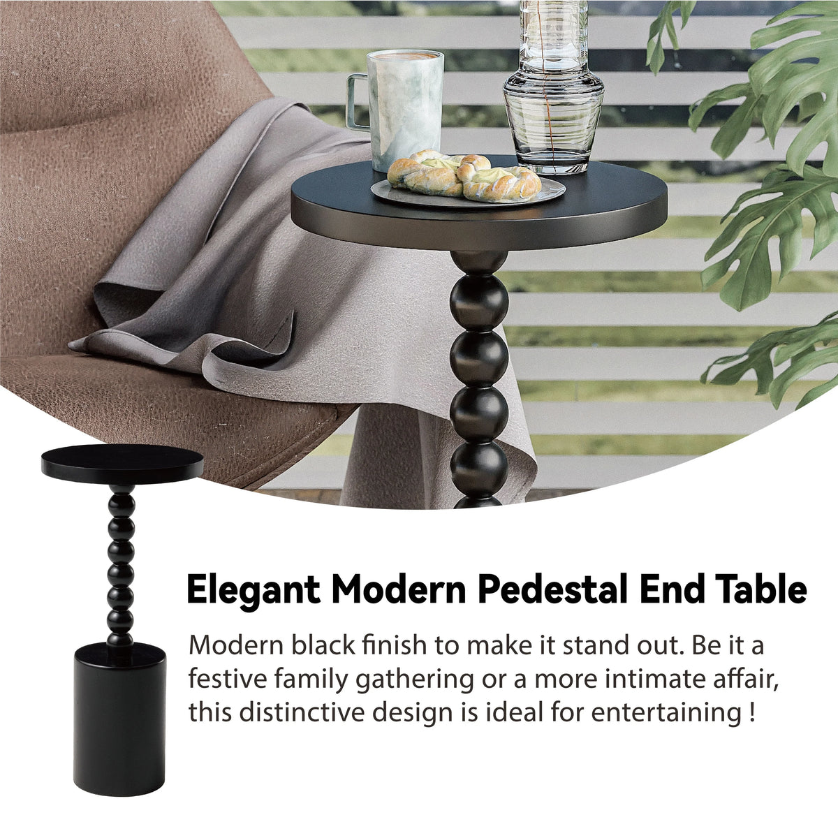 Wood Pedestal End Table, Round Martini Drink Table for Small Spaces, Living Room and Bedroom