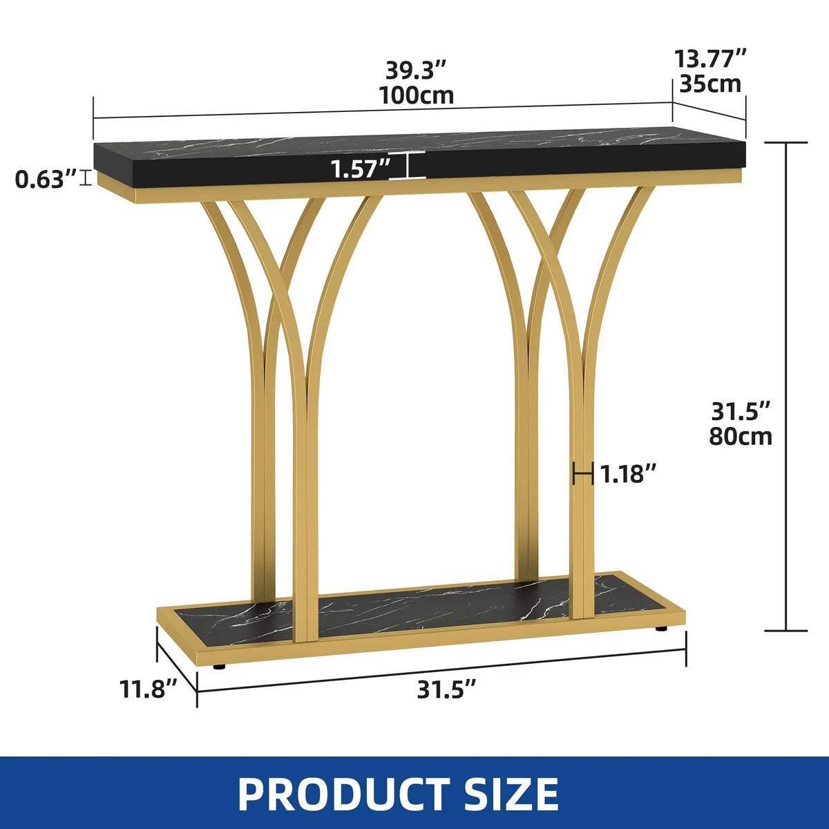 Modern Gold Console Table with Marbled Top, Sofa Table for Entryway and Hallway