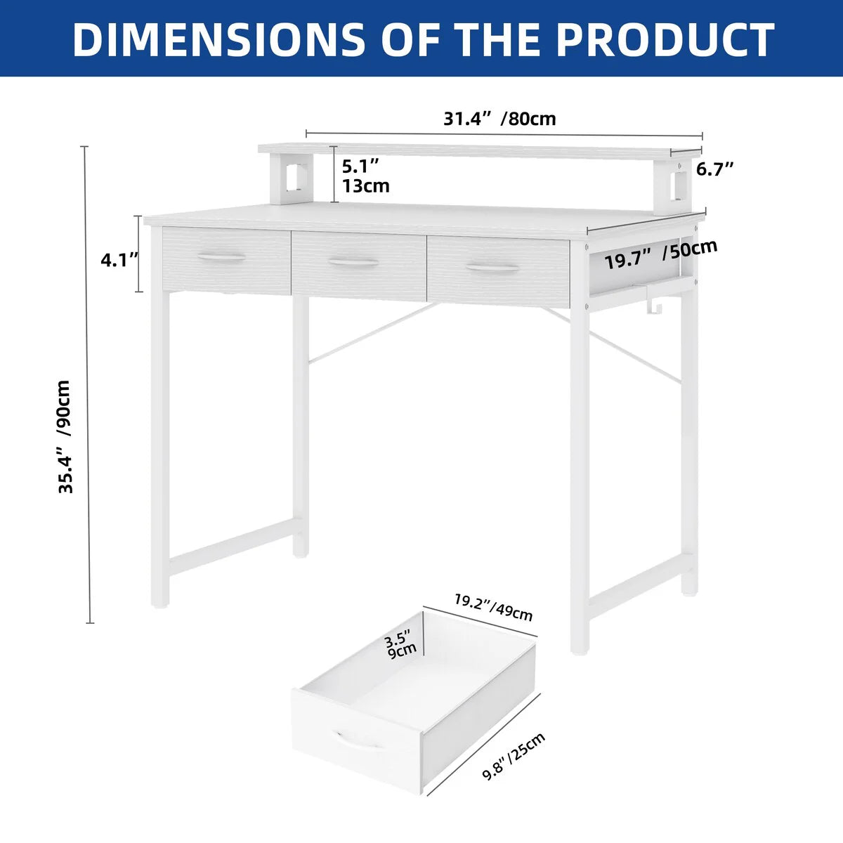 Small Computer Desk with Fabric Drawers and Monitor Stand, Compact Home Office Workstation for Small Spaces