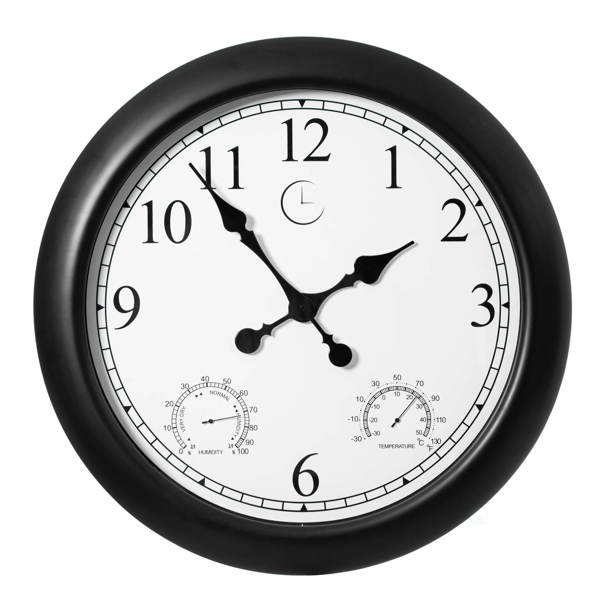 Large Outdoor Wall Clock with Thermometer, Waterproof Silent Garden Weather Station, Black