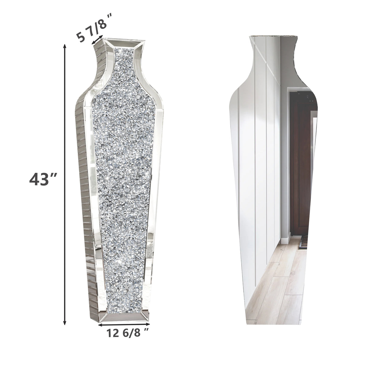 Tall Crushed Diamond Floor Vase, Luxury Decorative Crystal Accent Vase for Living Room, Bedroom and Home Decor