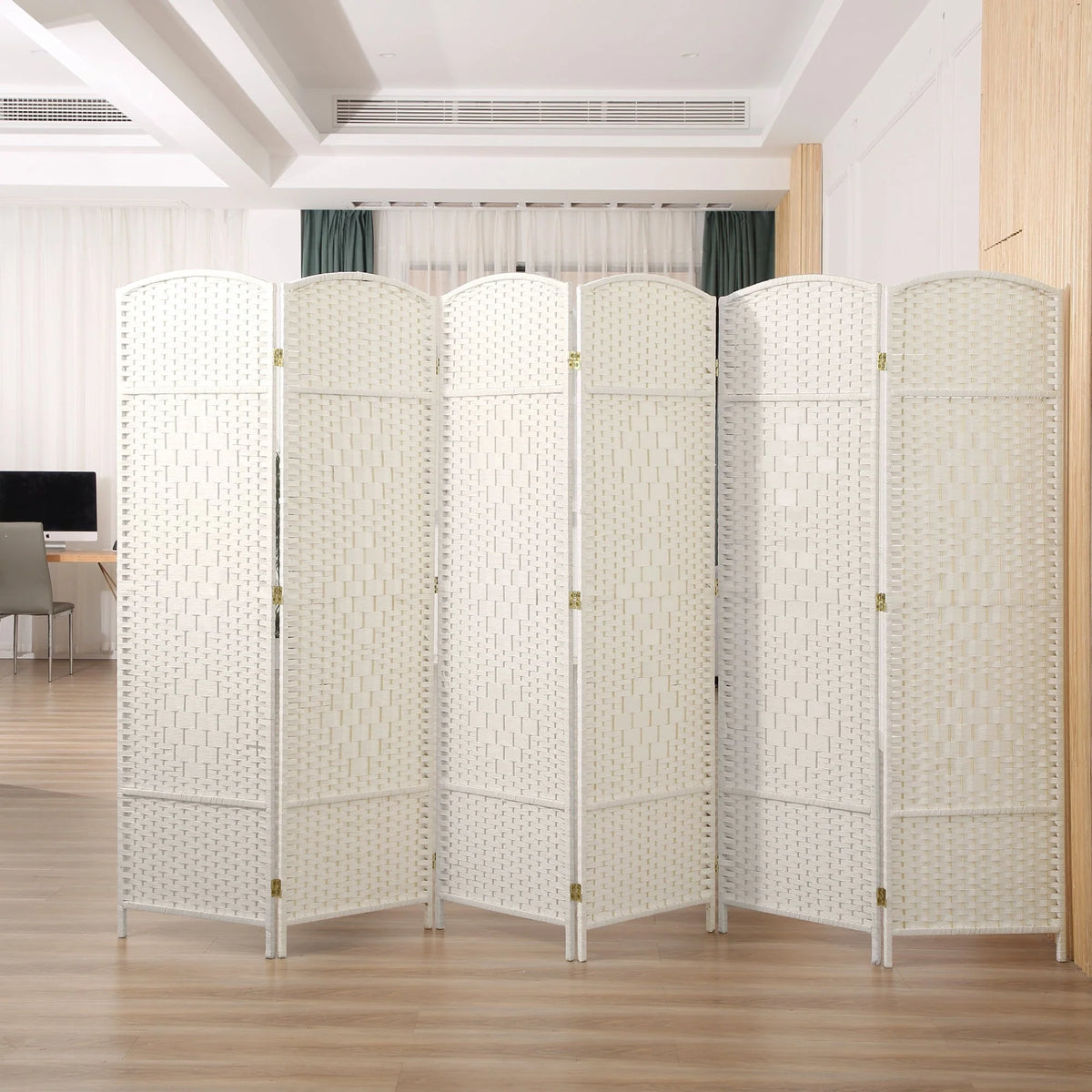 6 FT Tall Woven Fiber Room Divider, Freestanding Folding Privacy Screen