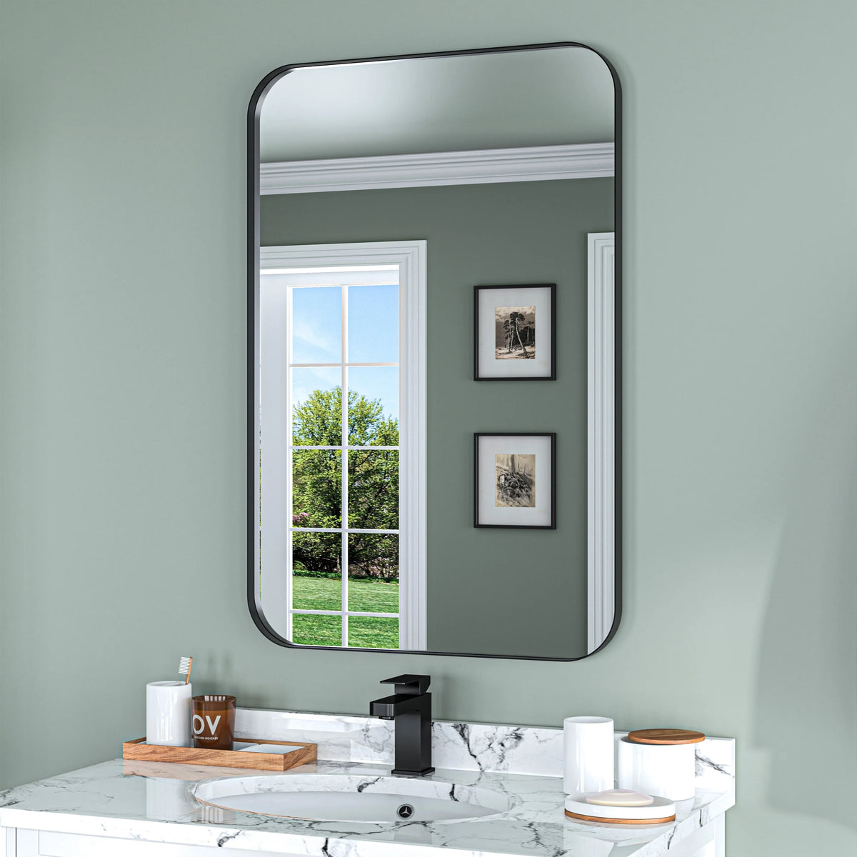 Aluminum Alloy Rounded Corner Vanity Mirror, Modern Wall Mounted Mirror for Bathroom, Bedroom and Home Decor