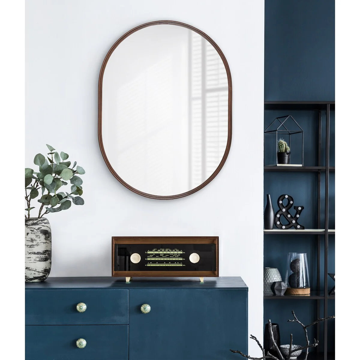 Modern Capsule Framed Wall Mirror, Decorative Oval Accent Mirror for Living Room, Bedroom and Entryway