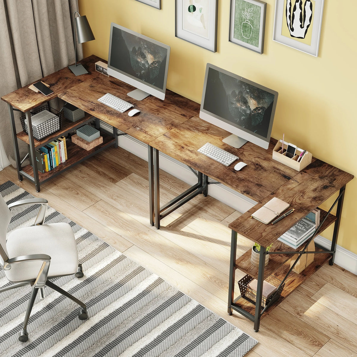 Small L Shaped Computer Desk with Storage Shelves, Compact Corner Workstation for Home Office and Study