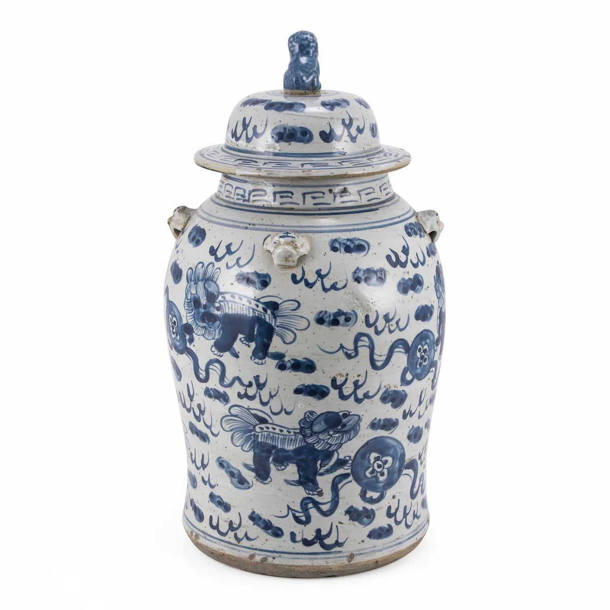 Small Vintage Temple Jar with Lion Motif, Decorative Accent Container for Home Decor and Interior Display