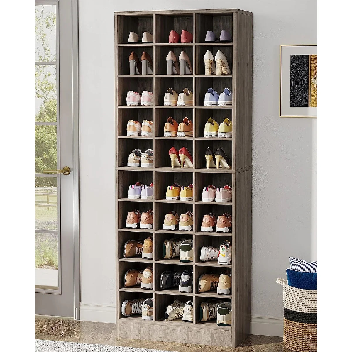 10-Tier Tall Shoe Cabinet, 30-Pair White Wood Shoe Storage Rack for Entryway and Closet