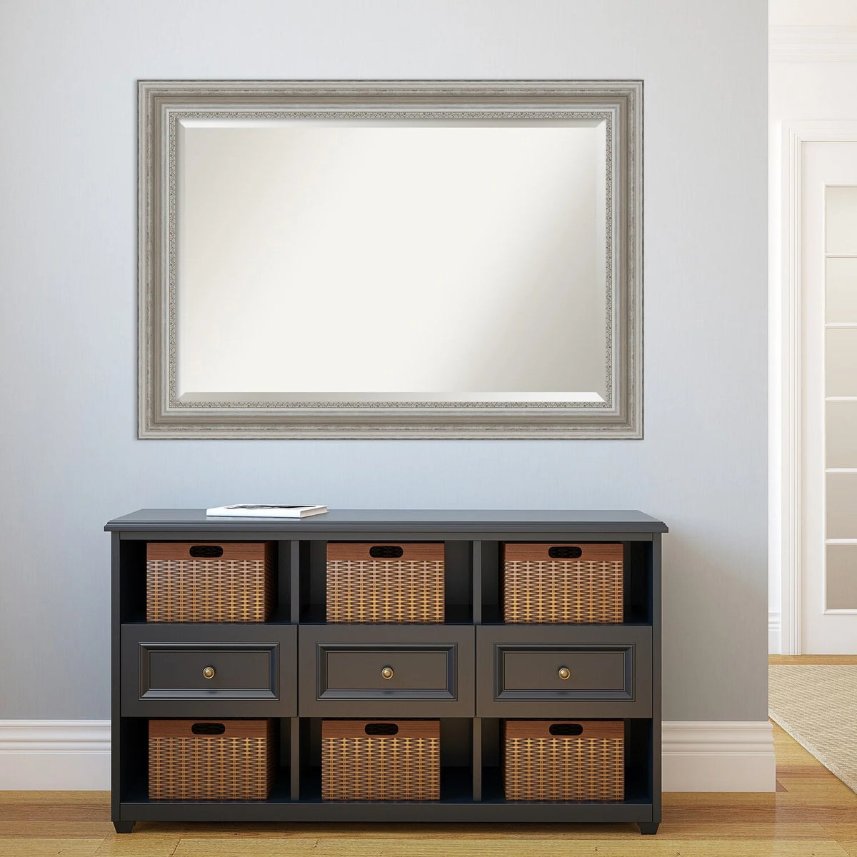 Beveled Bathroom Wall Mirror, Silver Frame Decorative Vanity Mirror for Bathroom, Bedroom and Entryway