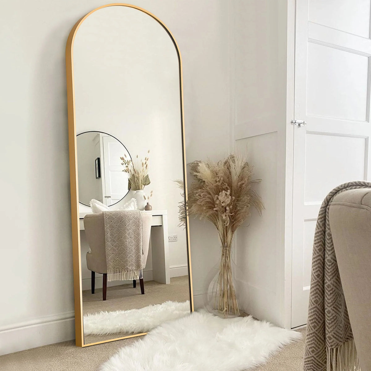Arched Full Length Floor Mirror, Large Full Body Standing and Wall Mounted Mirror for Bedroom, Living Room and Home Decor