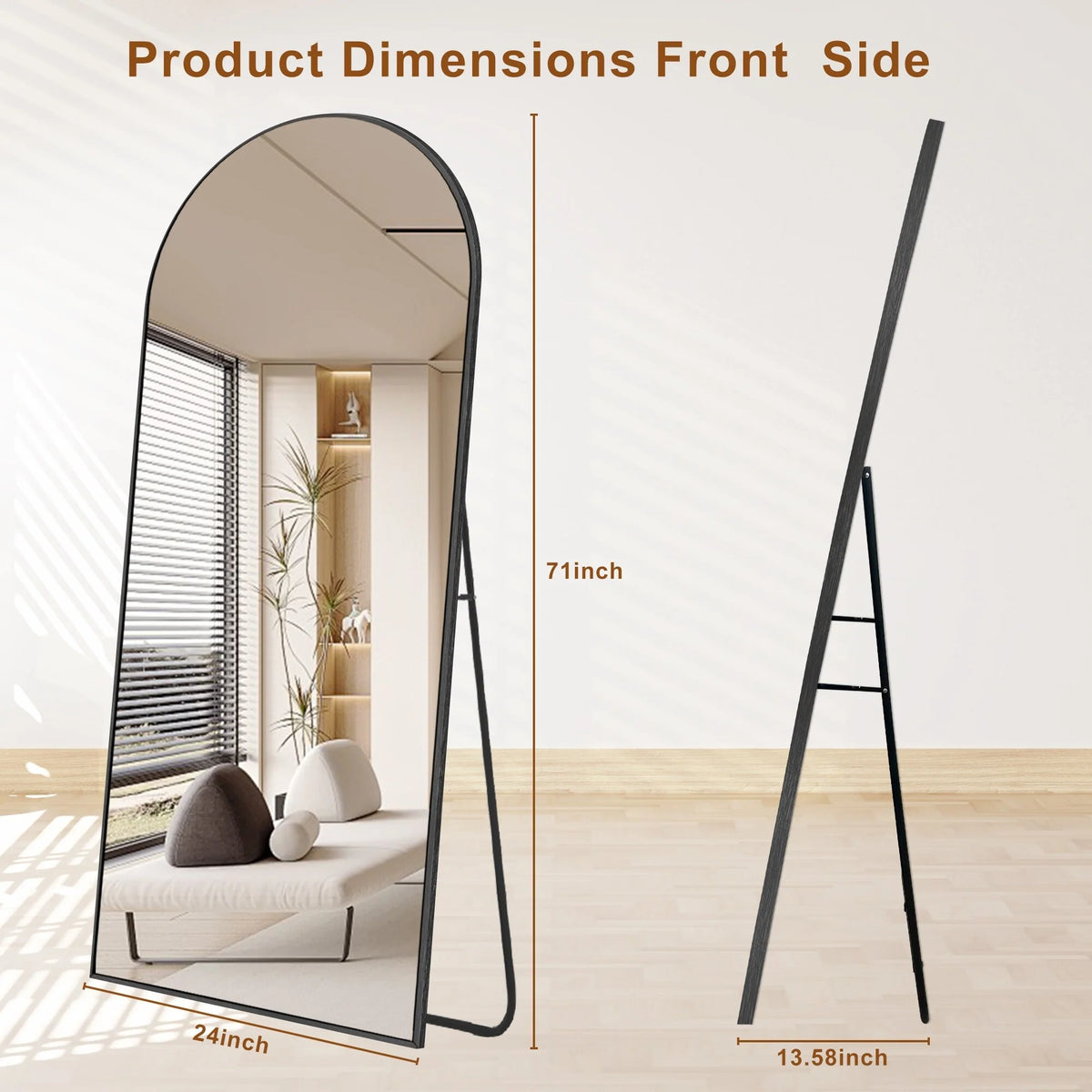 Modern Arched Full Length Floor Mirror, Aluminum Alloy Frame Standing Full Body Mirror