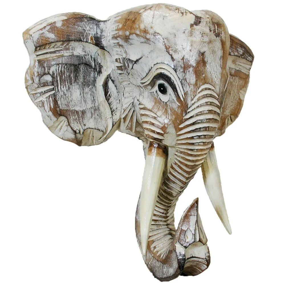 Wooden Elephant Head Wall Decor, Decorative Animal Sculpture Wall Art for Living Room, Bedroom and Home Decoration