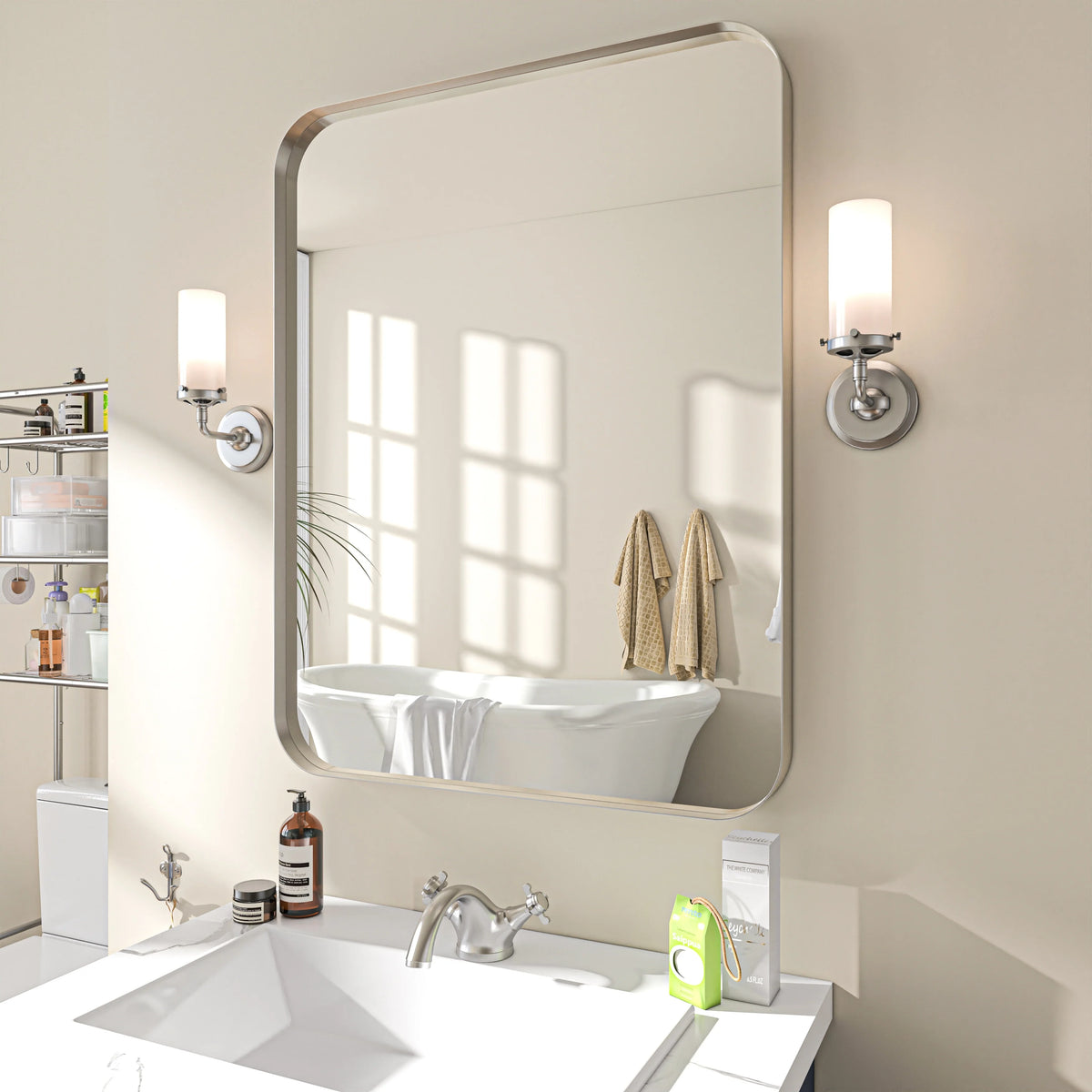 Aluminum Alloy Rounded Corner Vanity Mirror, Modern Wall Mounted Mirror for Bathroom, Bedroom and Home Decor