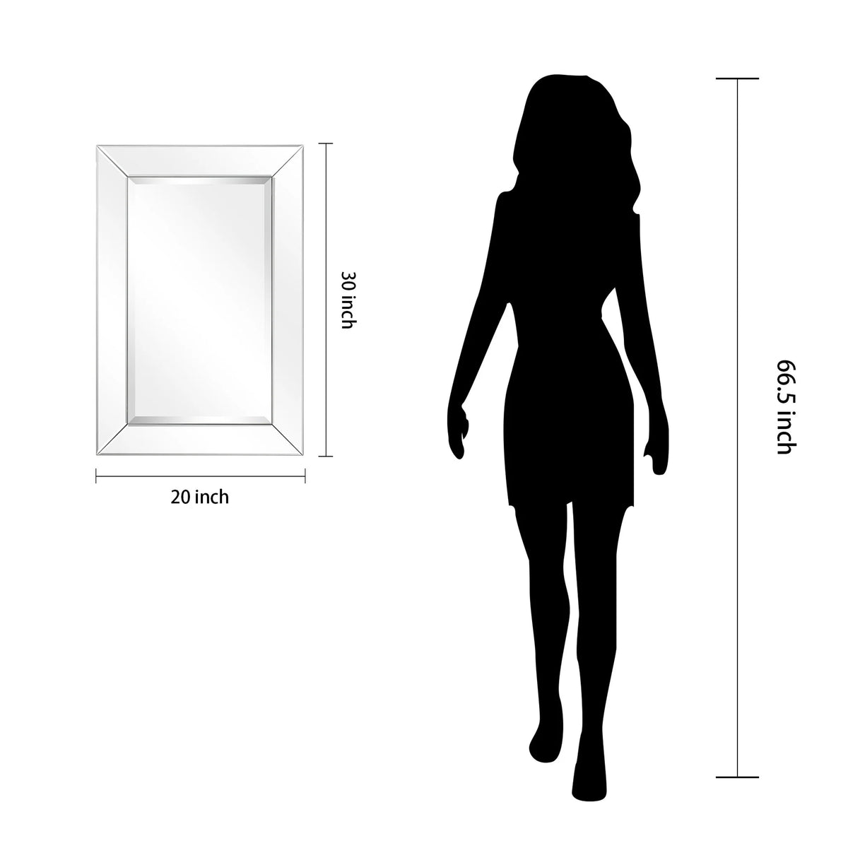 Beveled Rectangular Clear HD Wall Mirror, Bathroom Vanity and Bedroom Mirror, 3 Sizes
