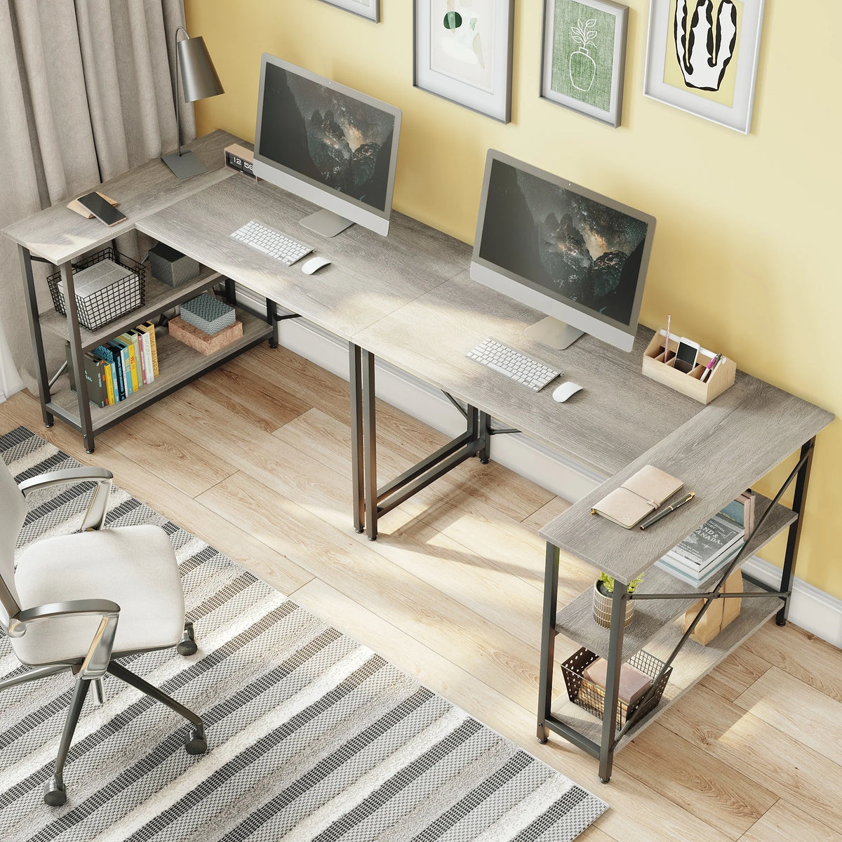 Small L Shaped Computer Desk with Storage Shelves, Compact Corner Workstation for Home Office and Study
