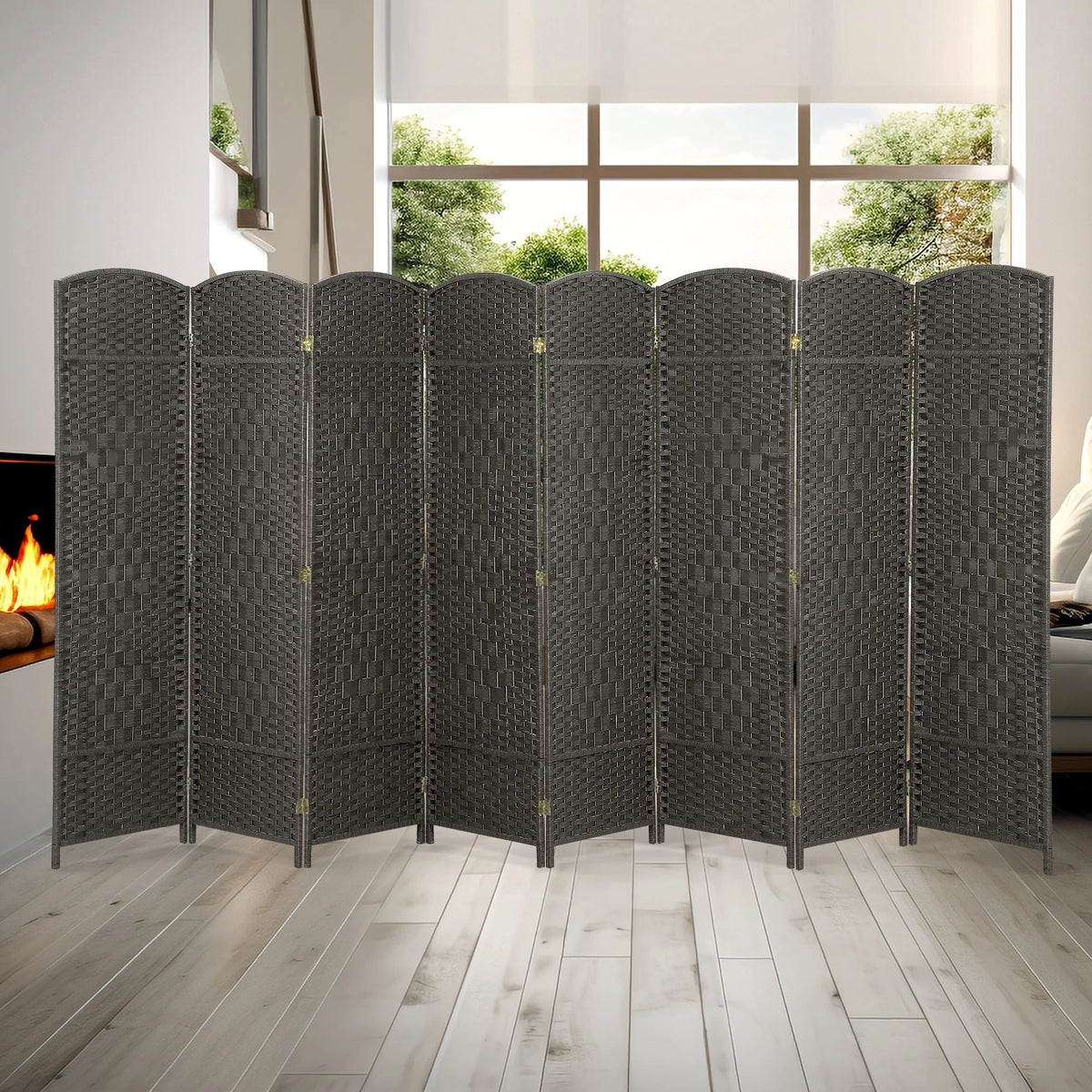 6 FT Tall Woven Fiber Room Divider, Freestanding Folding Privacy Screen