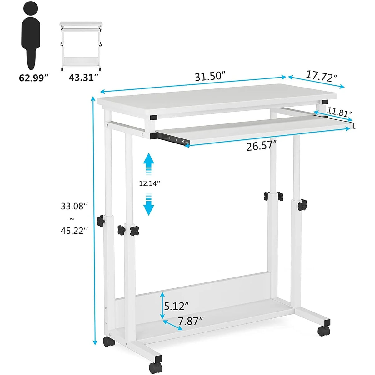 Height Adjustable Laptop Desk, Portable Sofa and Bed Table for Work and Study