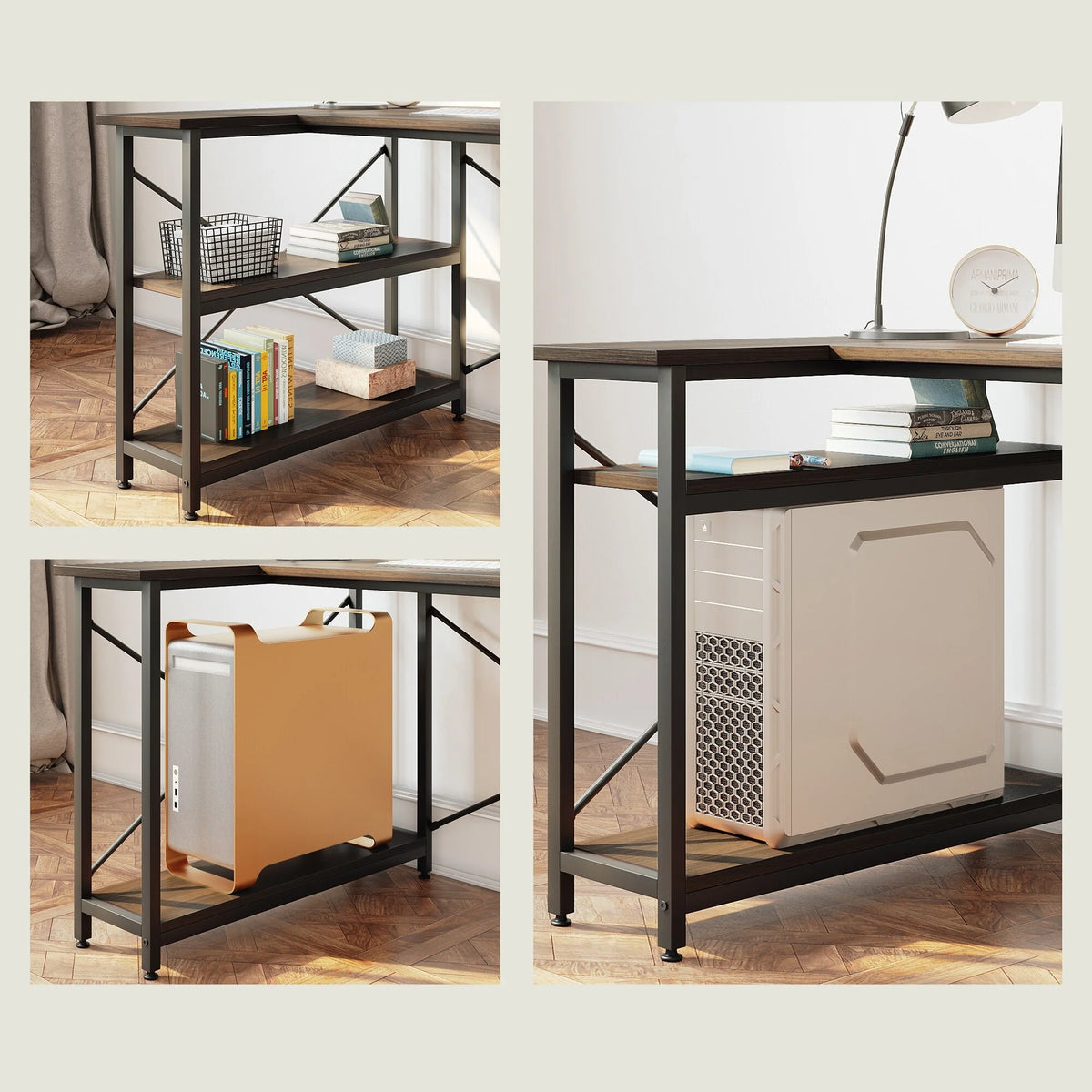 Small L Shaped Computer Desk with Storage Shelves, Compact Corner Workstation for Home Office and Study
