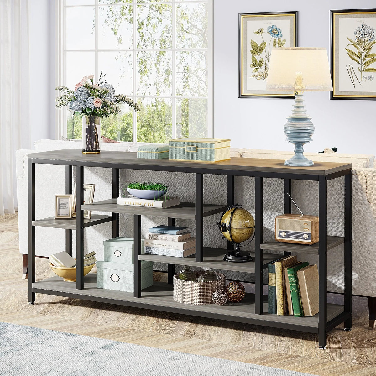 70.9 Inch Console Sofa Table with Storage, 3-Tier Entryway Table for Hallway