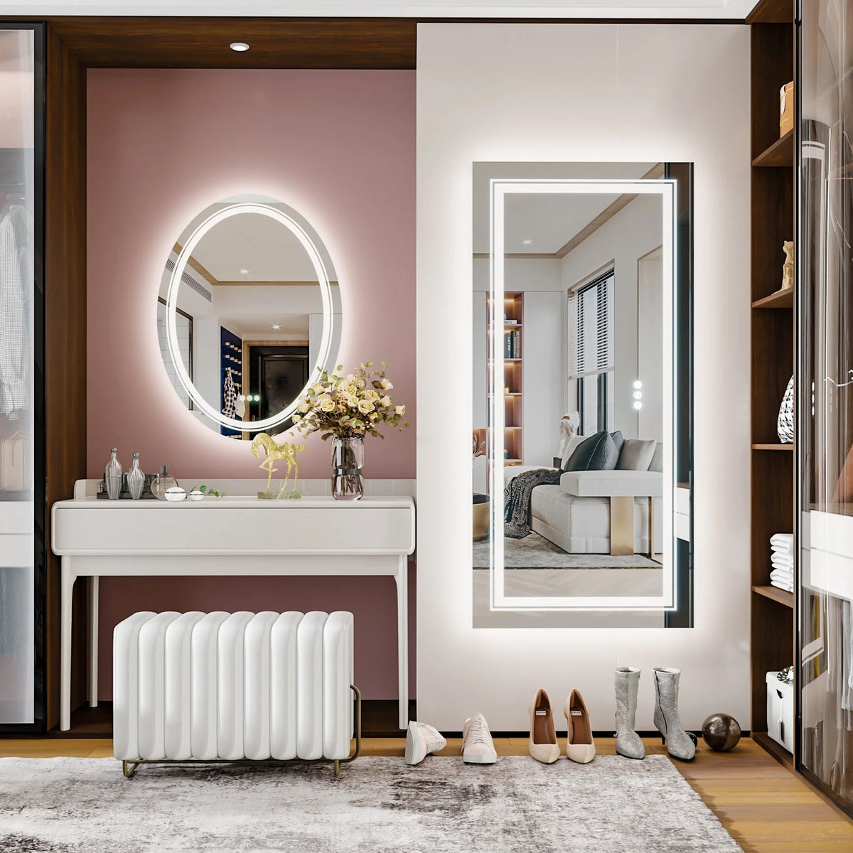 Extra Large LED Lighted Bathroom Mirror, Anti-Fog Wall Mounted Vanity Mirror with 3 Colors