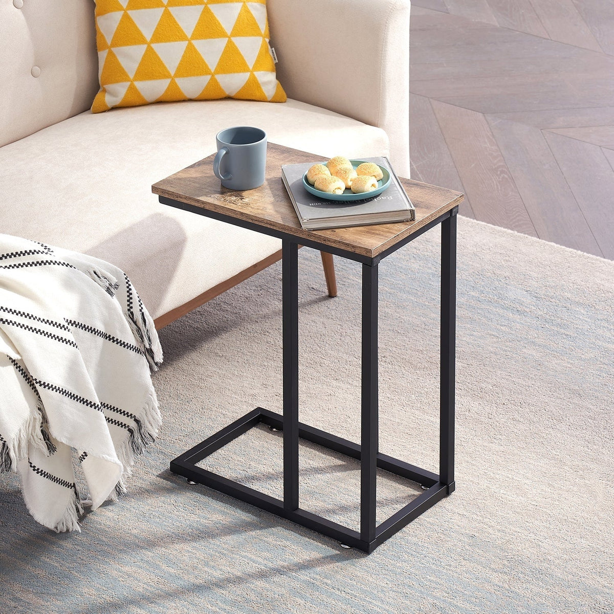 Set of 2 C-Shaped Sofa Side Tables, Small End Tables for Living Room, Bedside and TV Tray