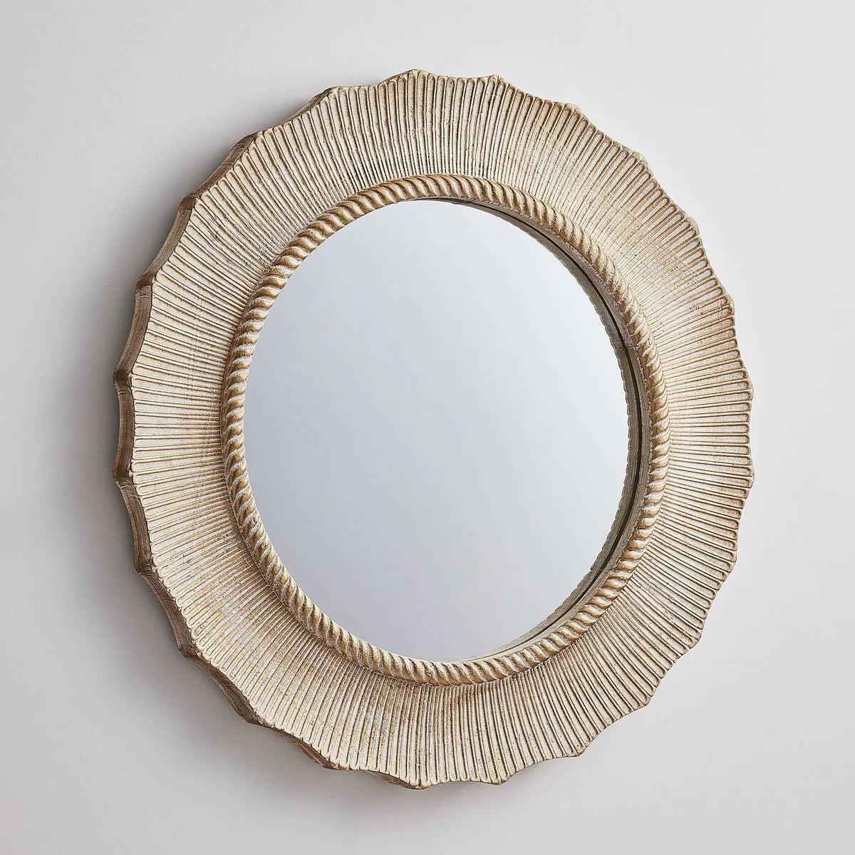 30 Inch Bohemian Beige Round Wood Bathroom Vanity Wall Mirror