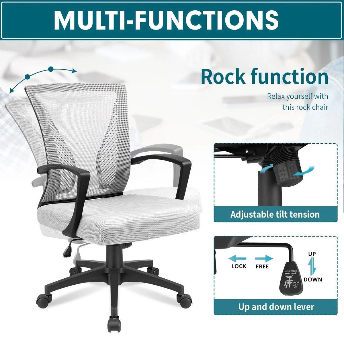 Ergonomic Mesh Office Chair with Lumbar Support, Breathable Computer Desk Chair