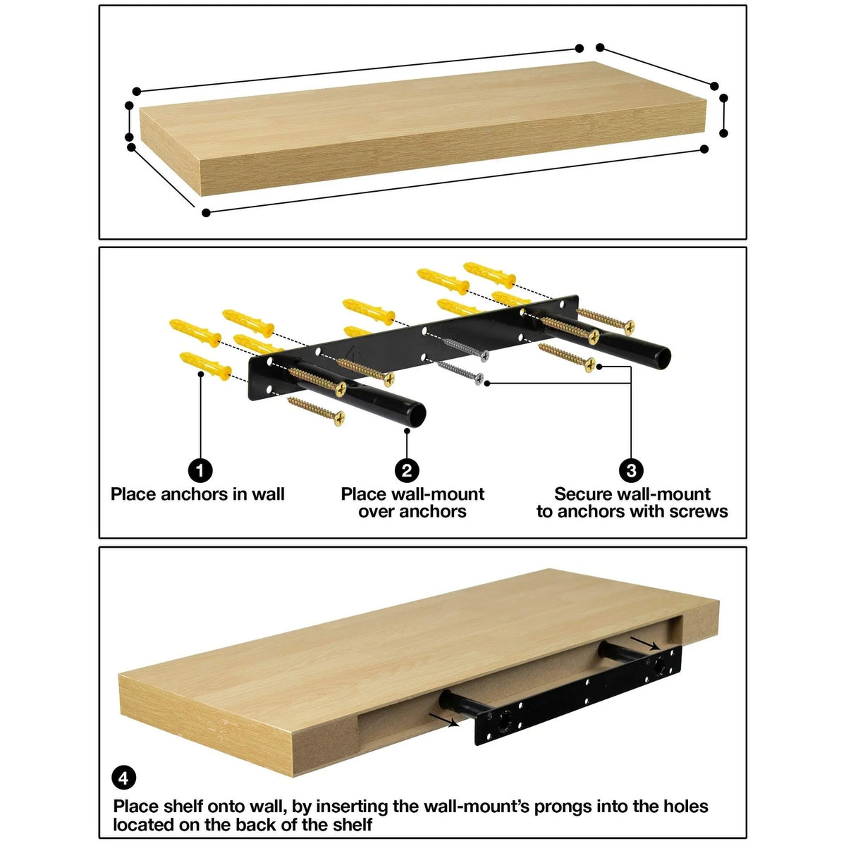 24 Inch Extra Long Floating Wall Shelf, Wall Mounted Display and Storage Shelf for Home Decor
