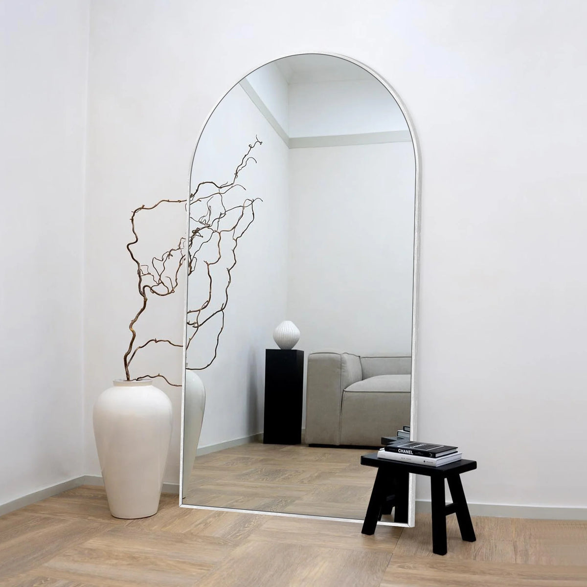 Modern Arched Full Length Floor Mirror, Aluminum Alloy Frame Standing Full Body Mirror