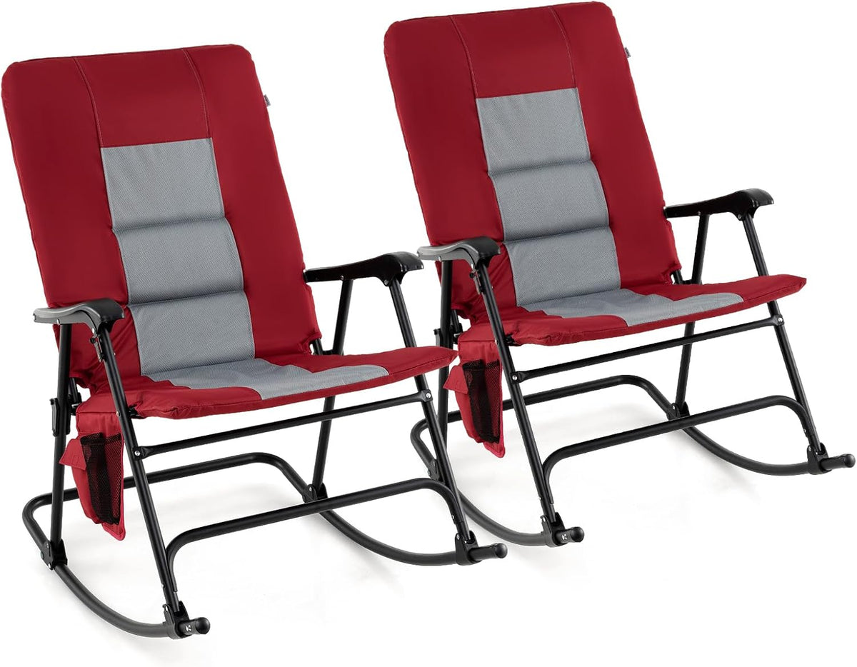 Oversized Folding Rocking Chair �� Padded Patio Lounge with Metal Frame & Side Pocket