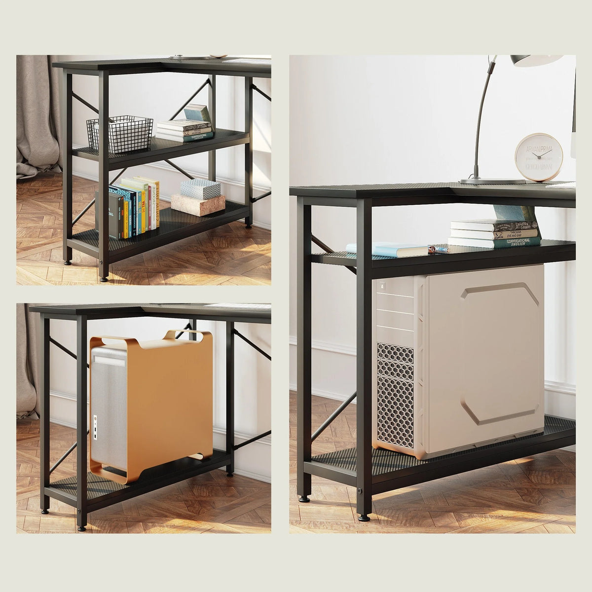 Small L Shaped Computer Desk with Storage Shelves, Compact Corner Workstation for Home Office and Study