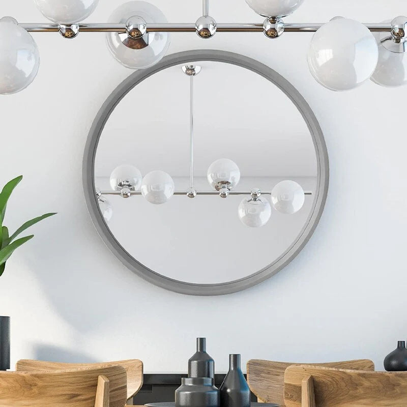 Classic Farmhouse Round Wall Mirror, Wooden Frame Decorative Accent Mirror for Living Room, Bedroom and Entryway