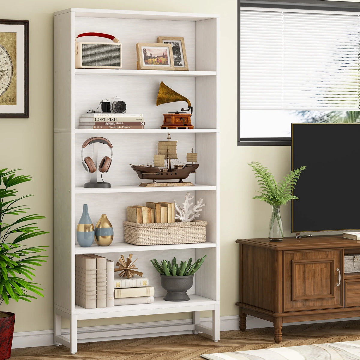70.87 Inch Tall 5-Tier Bookcase, Large Bookshelf with 31.5 Inch Wide Storage