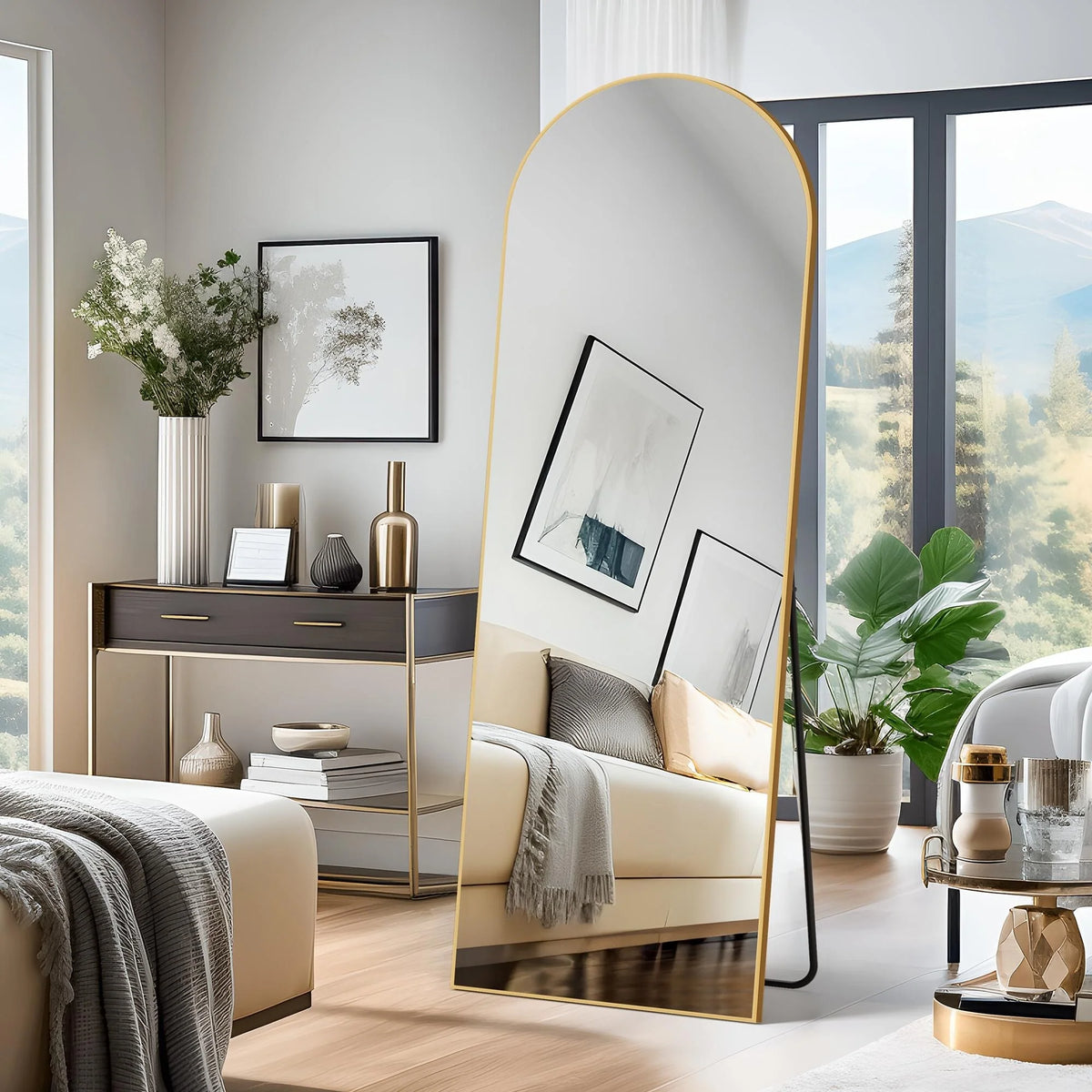 Arched Full Length Floor Mirror, Large Full Body Standing and Wall Mounted Mirror for Bedroom, Living Room and Home Decor