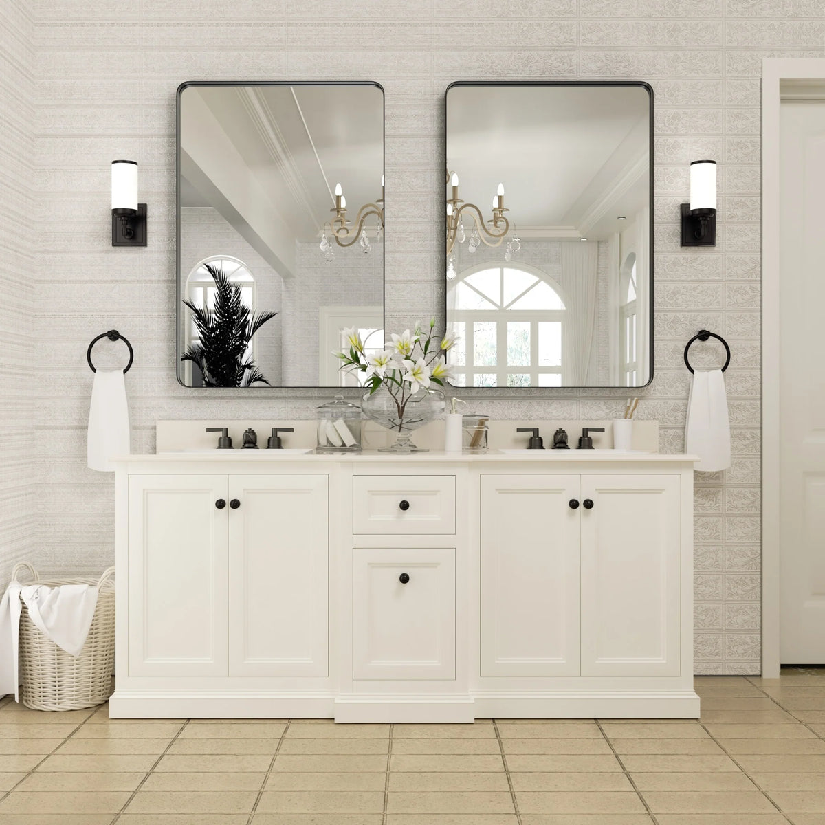 Wall Mirror Vanity Mirror, Bathroom Mirror with Rounded Corners, 1 Piece